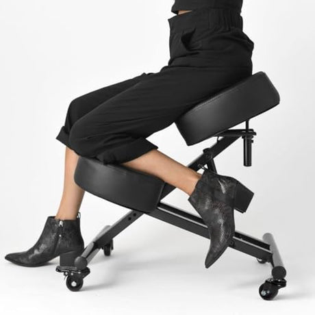 Sleekform Ergonomic Kneeling Chair - Adjustable Seat Angle and Height - Ergonomic Posture Kneeling Stool Chairs for Office and Home - Thick Comfortable Cushions, Wheels Sleekform