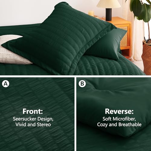 CozyLux King Size Comforter Set Emerald Green Seersucker 7 Pieces Bed in a Bag King Comforter Set with Sheets, Luxury Soft Bedding Set with Down Alternative Comforter, Sheets, Pillowcases & Shams CozyLux