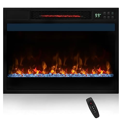 Tangkula 23-Inch Infrared Quartz Electric Fireplace Insert with Remote Control, 1500W Recessed Fireplace Heater with Thermostat, Overheat Protection, 8H Timer, 6 Flame Settings, 5 Flame Brightness