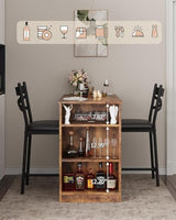 Garvee Bar Table and Chairs Set, 3 Piece Bar Table Set with with Flip Top Extension and Storage Shelves, Dining Table Set for 2, Suitable for Small Space Kitchen Apartment, Brown Garvee