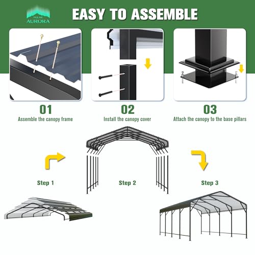 Polar Aurora 12x20 FT Metal Carport, Car Port with Enhanced Base Heavy Duty Garage Outdoor Galvanized Car Shelter, for Car, Boats and Truck Polar Aurora