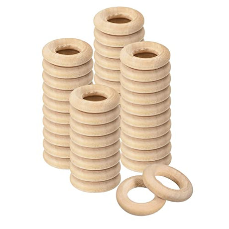 uxcell 50Pcs 20mm(0.8-inch) Natural Wood Rings, 5mm Thick Smooth Unfinished Wooden Circles for DIY Crafting, Knitting, Macrame, Pendant uxcell