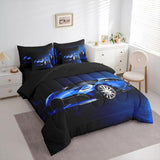 Feelyou Sports Car 7 Piece Bedding Set Blue Race Car Comforter Set with Sheets for Kids Boys Girls Extreme Sports Theme Bed in a Bag Cool Speed Luxury Car Decor Bed Set with 2 Pillowcases Full Feelyou