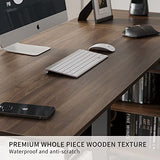FEZIBO 66 Inch L Shaped Standing Desk with Drawers & Shelves, Executive Table Adjustable Height, Black Walnut Top/Black Frame FEZIBO