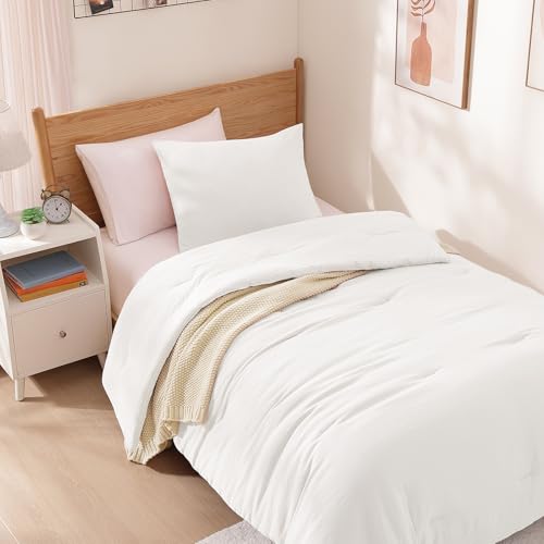 WRENSONGE Twin/Twin XL Comforter Set for Girls Boys Teens, 1 White Comforter & 1 Pillow Sham, Soft Lightweight Kids Comforter Sets for All Seasons Dorm Bedding WRENSONGE