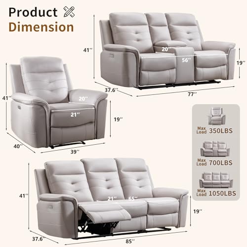 ANJ Power Recliner Chair for Adults with USB Charging, Breathable Faux Leather Oversized Electric Recliners, Single Overstuffed Heavy Duty Reclining Sofa Chairs for Living Room, Beige