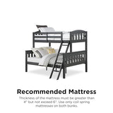 DHP Airlie Convertible Wood Bunk Bed Twin Over Full Size, Stackable and Detachable Bed Frames for Kids, Teens, Angled Ladder, High Guardrail, Wood Slats, No Boxspring Required, Grey DHP