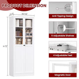 AQY Kitchen Pantry Cabinet,72" White Pantry Storage Cabinet with 5 Tire Adjustable Shelves and Glass Doors,Freestanding Cupboard,Metal Pantry Cabinets with Handle for Living Room,Assembly Required AQY