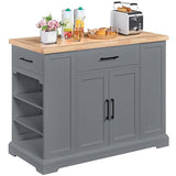 Yaheetech Rolling Kitchen Island with Thicker Rubberwood Countertop, Kitchen Cart on Hidden Wheels with 3 Drawers & Open Shelves, Storage Cabinet w/Inner Adjustable Shelves for Dining Room, Dark Gray Yaheetech