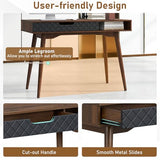 Tangkula Mid-Century Modern Computer Desk, Home Office Desk w/Drawer & Open Compartment, Laptop PC Desk w/Rubber Wood Legs, Makeup Vanity Table, Vintage Writing Desk Workstation for Study, Bedroom Tangkula