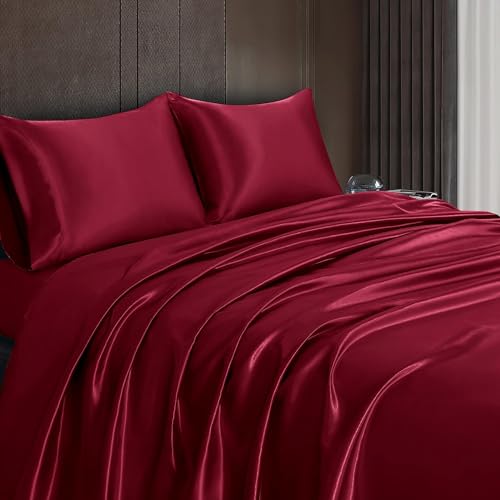 Homiest Burgundy Satin King Flat Sheet - Luxury & Ultra Soft Bedding for King Mattress, Single Sheet Sold Separately Homiest