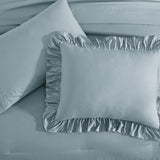 AMBERSPACE King Size Comforter Set Dusty Blue, Ruffle Shabby Chic Bedding Set Farmhouse 7 Pieces, All Season Fluffy Bed in a Bag with Sheets, Pillowcases & Shams AMBERSPACE
