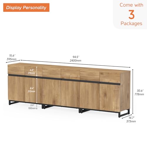 WAMPAT 3 in 1 Multifunctional Sideboard Buffet Cabinets, Modern Sideboard with Adjustable Shelf and Metal Base, Coffee Bar Cabinet Storage Cabinet for Living Room, Kitchen,Oak WAMPAT