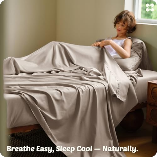 Bedsure Bamboo Viscose Cooling Sheets, Rayon Cotton Blend, Breathable & Buttery Soft King Size Sheets Set, Deep Pocket Up to 18", Hotel Luxury Bedding for Hot Sleepers, Simply Taupe Bedsure