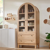 IFGET 71" Tall Arched Kitchen Pantry, Modern Farmhouse Wood Kitchen Storage Cabinets with 2 Large Drawers and Adjustable Shelves, Versatile Cupboard for Kitchen, Dining Room, Bathroom, Natrual IFGET