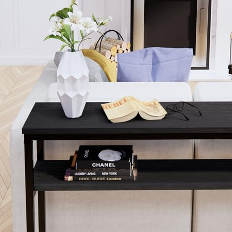 Timberer Narrow Console Table, 39.4” Sofa Table with Adjustable Shelf, 2-Tier Long Skinny Table for Hallway, Entryway, Living Room, Foyer, Black Timberer