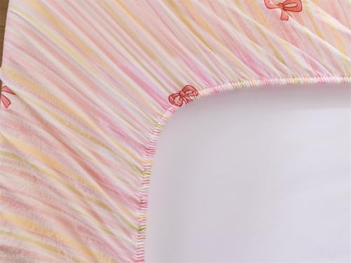 Aimuan Zipper Bedding Pink Bow Printed on Rainbow Comforter Set Set Bowknot Twin Princess Kids Zippered Bedding Set Ultra Soft (Pink-Colorful, Twin) Aimuan