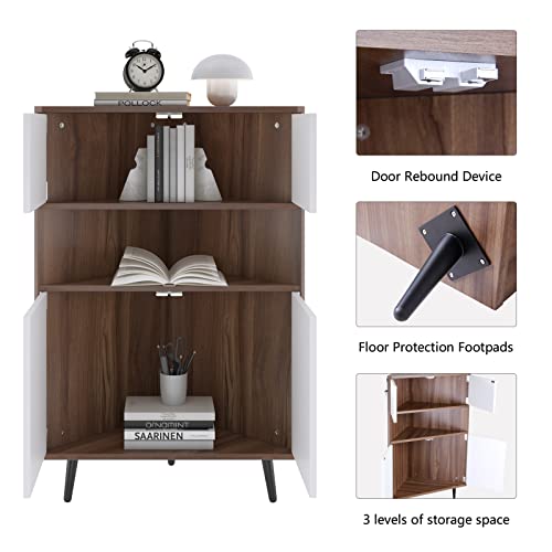 SogesHome Wood Corner Cabinet Wall Corner Storage Cabinet, Storage Display Table Stand Cabinet, with Doors and Open Shelf, for Small Places, Living SogesHome