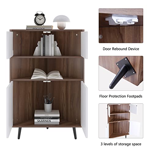 SogesHome Wood Corner Cabinet Wall Corner Storage Cabinet, Storage Display Table Stand Cabinet, with Doors and Open Shelf, for Small Places, Living - WoodArtSupply