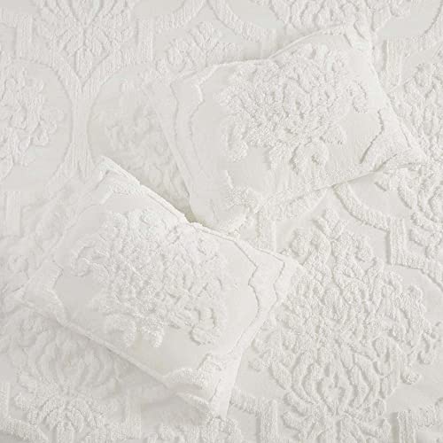 Madison Park Tufted Chenille Cotton Comforter, All Season Bedding Set, Matching Shams, Viola, Damask Off White King/Cal King(104"x92") 3 Piece Madison Park