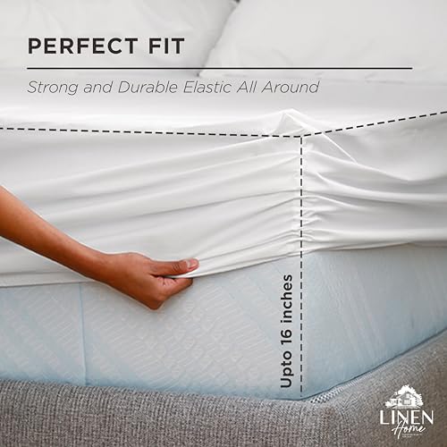 Linen Home 100% Cotton Percale Weave Fitted Sheet, Twin Size, White, 1 Deep Pocket Fitted Sheet, Fits Mattress Upto 16" Crisp and Cool Strong Bed Linen, 39"X75"+15" Linen Home