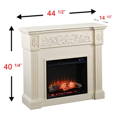 SEI Furniture Calvert Electric Fireplace with Carved Floral Trim, New Ivory SEI Furniture