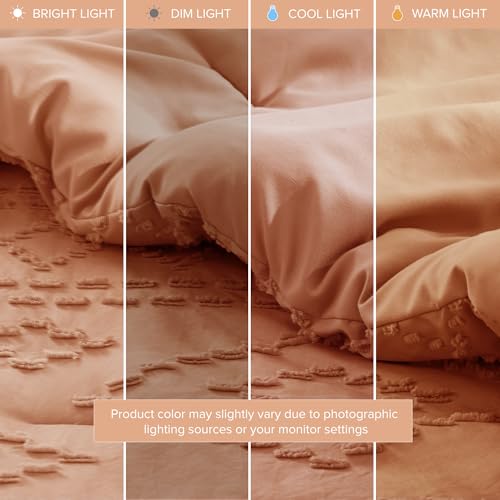 Comfort Spaces Comforter for Queen Size Bed, Geometric Diamond Tufted Boho Comforter Set Queen, All Season Lightweight Bedding Set, Matching Sham, Full/Queen Terracotta 3 Piece Comfort Spaces