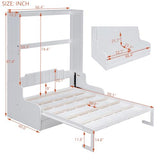 Merax Queen Size Murphy Bed Frame, Modern Wall Bed Can Be Folded into Cabinet, Chair with Cushion, White Merax