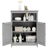 Tangkula Grey Freestanding Bathroom Storage Cabinet with Double Shutter Doors and Adjustable Shelf Tangkula