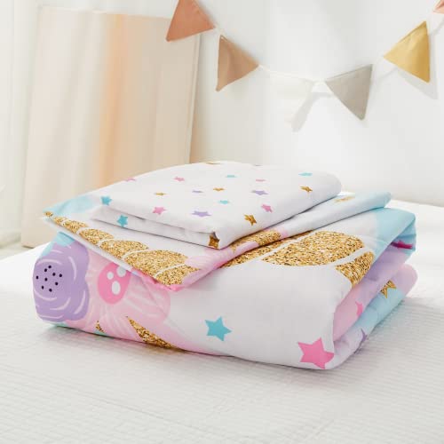 PINNKKU 4-Piece Toddler Bedding Set, Includes 1 Flat Sheet, 1 Fitted Sheet, 1 Comforter and 1 Reversible Pillowcase, Standard Toddler Comforter & Sheet Set, Ultra Soft Toddler Bed Set, Unicorn PINNKKU