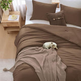 WRENSONGE King Size Comforter Set - 3 Pieces Brown Comforter Prewashed Soft Lightweight for All Seasons,Fluffy Down Alternative Comforter King Size with 2 Pillow Shams WRENSONGE