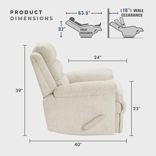 Lexicon Swivel Glider Reclining Chair, Textured Microfiber Manual Recliner, Comfy Nursery Glider Recliner, Swivel Reclining Chair for Living Room/Office/Bedroom/Apartment, Beige