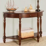 LEEMTORIG Demi Lune Console Table for Entryway Living Room, Cherry Solid Wood Entryway Table with Storage Drawer, Traditional Victorian Antique Sofa Table Hallway Table, Cherry Walnut SFZ-1533-WD-DR LEEMTORIG