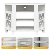 FansaFurn Corner TV Stands with 18'' Fireplace, Media Console Table with Adjustable Shelves & Acrylic Doors, Entertainment Center for TVs up to 55'', Corner Cabinet for Living Room, Bedroom, White FansaFurn