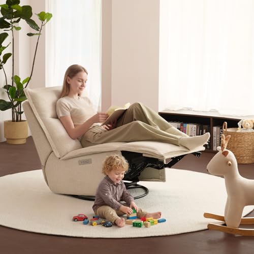 Power Recliner Chair Swivel Glider, 29" Extra Wide Seat with 270° Swivel, No Armrest Design, USB & Type-C Charging Ports, OEKO-TEX Fabric, Swivel Glider Recliner for Living Room, Easy Assembly, Beige