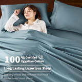 Shilucheng 100% Cotton King Size Sheets Set - 600 Thread Count，Luxury Egyptian Cotton Bed Sheets，5-Star Hotel Quality Sheets, Breathable & Cooling, 16 Inch Deep Pocket - 4 Piece (French Blue, King) Shilucheng
