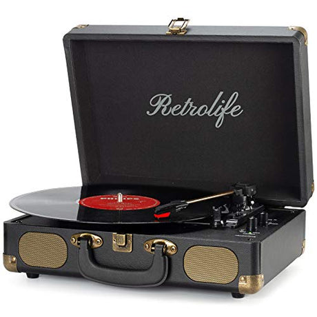 Vinyl Record Player 3-Speed Bluetooth Suitcase Portable Belt-Driven Record Player with Built-in Speakers RCA Line Out AUX in Headphone Jack Vintage Turntable Retrolife