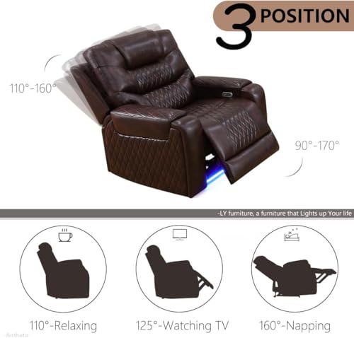 Trygoal Power Recliner Chair, Leather Recliners with Home Theater Seating, Oversized Single Electric Recliner Sofa Breathable Living Room Chairs for Adults Reading Gaming, Brown