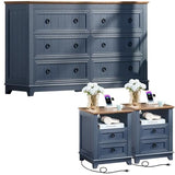 Joaxswe Farmhouse Furniture Set, Nightstands Set of 2 and 6 Drawers Dresser for Bedroom, 58 Inch Wide Wood Dresser and 18" Night Stands with Charging Station for Bedroom, Living Room, Hallway Joaxswe
