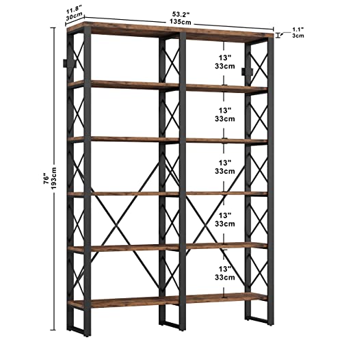 IRONCK Industrial Double Wide 6-Tier Bookshelf - 76" Open Storage Unit in Vintage Brown IRONCK