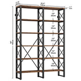 IRONCK Industrial Double Wide 6-Tier Bookshelf - 76" Open Storage Unit in Vintage Brown IRONCK
