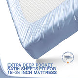 VACVELT 4pcs Extra Deep Pocket Queen Size Bedding Set, Baby Blue Luxury Satin Sheet Set Fit 18-24 Inch Deep Pocket Mattress, Soft & Ultra Deep Fitted Sheet Set VACVELT