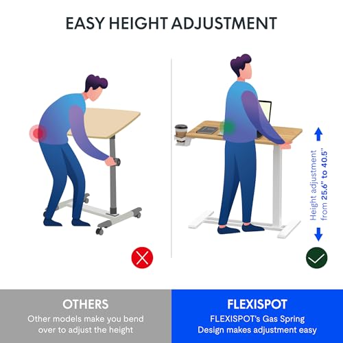 FLEXISPOT Mobile Standing Desk with Wheels Pneumatic Laptop Desk Rolling Computer Cart Movable Height Adjustable Small Sit Stand Desk Computer Workstations Home Use(31.5" W x 17.7" D, Maple) FLEXISPOT