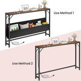 Asgolion 47.2'' Skinny Console Table with Power Outlet, 5.91" Behind Couch Table with Charging Station, Long Sofa Table, Narrow Entryway Table for Living Room, Foyer, Hallway, Rustic Brown Asgolion