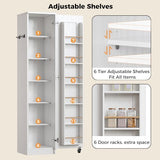 IRONCK Narrow Kitchen Pantry Storage Cabinet, 72" Slim Single Door with 6 Adjustable Shelves, Door Rack and Wheels, Space Saving Freestanding Storage Floor Cabinet for Small Place, White IRONCK