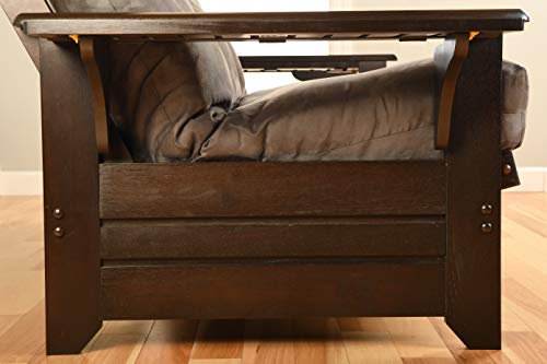 Phoenix Full Size Futon Couch with Espresso Finish with Suede Black Mattress Included - Wooden Frame - Solid Hardwood Construction