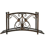 Outsunny 3.3FT Metal Arch Zen Garden Bridge with Safety Siderails, Decorative Footbridge, Delicate Floral Scrollwork for Stream, Fish Pond, Brown Outsunny