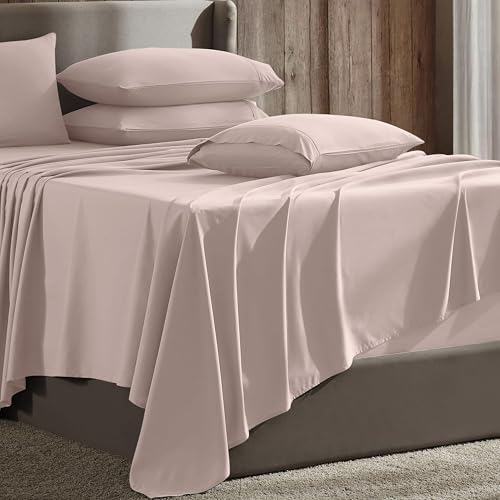 Hearth & Harbor Extra Deep Pocket Sheet Sets, Luxury Soft 6 Piece Bed Sheet Set Fits Mattress 18-24 Inches - Queen, Peach Beige Hearth & Harbor