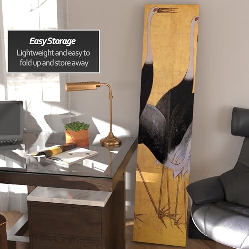 Red Lantern 6 ft. Tall Double Sided Cranes Room Divider 3 Panel Freestanding Folding Privacy Screen, Partition, and Separator for Modern and Contemporary Bedroom, Home Office, Studio, Dorm, Apartment Red Lantern