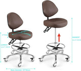 McDooFly Rolling Drafting Chair with Back Support - Tall Office Chair for Standing Desk Adjustable Foot Ring Swivel Rolling Stools for Workshop Art Studio Salon Shop Counter Home Office (Brown) McDooFly